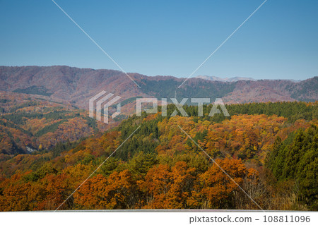 Beautiful Mt. Dainichi with vivid autumn leaves seen from Hirugano Plateau in November 108811096