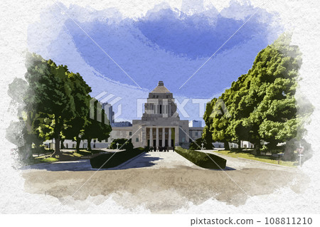 Watercolor painting style, Nagatacho, Tokyo, Toranomon buildings, Nagatacho, Tokyo, National Diet Building, Chiyoda-ku, Tokyo Watercolor painting style, Nagatacho, Tokyo, Toranomon buildings, Nagatacho, Tokyo, National Diet Building, Chiyoda-ku, Tokyo 108811210