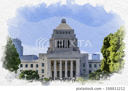 水彩畫風格，永田町，東京，虎之門建築，永田町，東京，國會事堂，東京千代田區 108811212