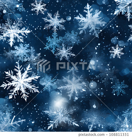 seamless pattern of snowflakes on dark blue background, neural network generated seamless pattern of snowflakes on dark blue background, neural network generated 108811331