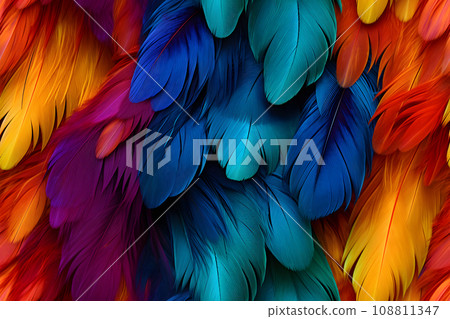 seamless texture and full-frame background of colorful feathers, neural network generated image. 108811347