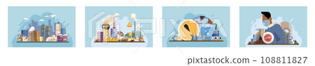 Industrial pollution. Dirty waste. Environmental pollution. Vector illustration. Dirty waste must not be allowed to enter our natural water sources The link between air, water, and soil pollution and Industrial pollution. Dirty waste. Environmental pollution. Vector illustration. Dirty waste must not be allowed to enter our natural water sources The link between air, water, and soil pollution and 108811827