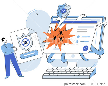 Malware spyware virus. Vector illustration. An attack by trojccompromise security system Effective protection software is essential for defending against malware and spyware The danger hackers 108811954