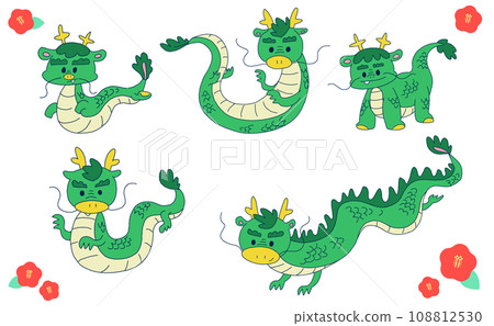 Hand-drawn illustration set of various dragons 108812530