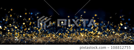Abstract blue and gold shiny Christmas background with bokeh. Holiday bright blurred backdrop with particles. Abstract blue and gold shiny Christmas background with bokeh. Holiday bright blurred backdrop with particles. 108812755