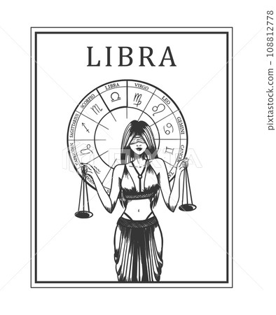 Illustration of monochrome card with astrological sign and romantic beauty woman. Zodiac symbol art. Illustration of monochrome card with astrological sign and romantic beauty woman. Zodiac symbol art. 108812778
