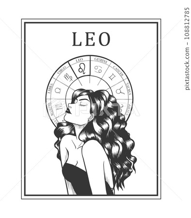 Illustration of monochrome card with astrological sign and romantic beauty woman. Zodiac symbol art. Illustration of monochrome card with astrological sign and romantic beauty woman. Zodiac symbol art. 108812785