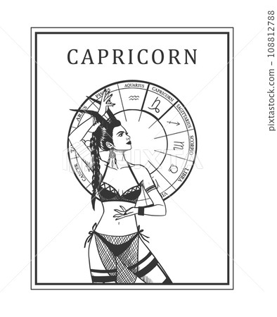 Illustration of monochrome card with astrological sign and romantic beauty woman. Zodiac symbol art. Illustration of monochrome card with astrological sign and romantic beauty woman. Zodiac symbol art. 108812788
