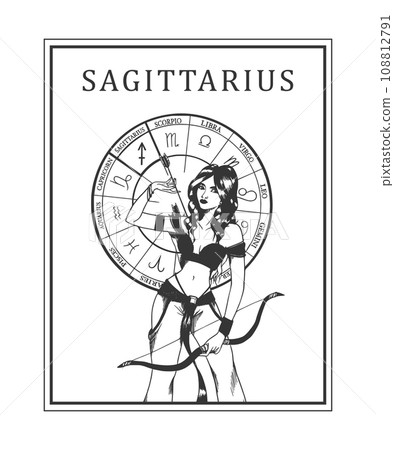 Illustration of monochrome card with astrological sign and romantic beauty woman. Zodiac symbol art. Illustration of monochrome card with astrological sign and romantic beauty woman. Zodiac symbol art. 108812791