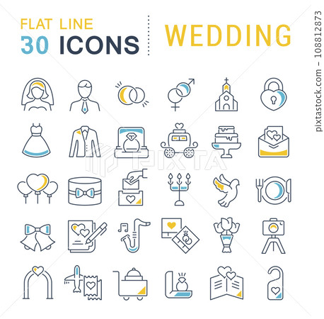 Set Vector Line Icons of Wedding 108812873