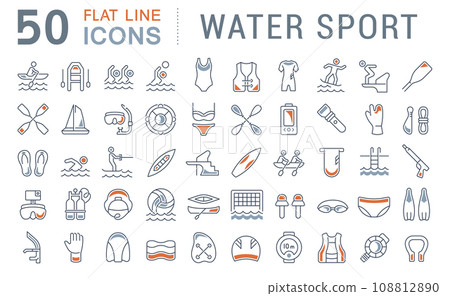 Set Vector Line Icons of Water Sport. 108812890