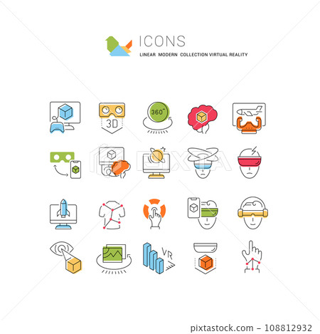 Set Vector Line Icons of Virtual Reality. Set Vector Line Icons of Virtual Reality. 108812932