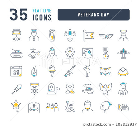 Set of linear icons of Veterans Day Set of linear icons of Veterans Day 108812937