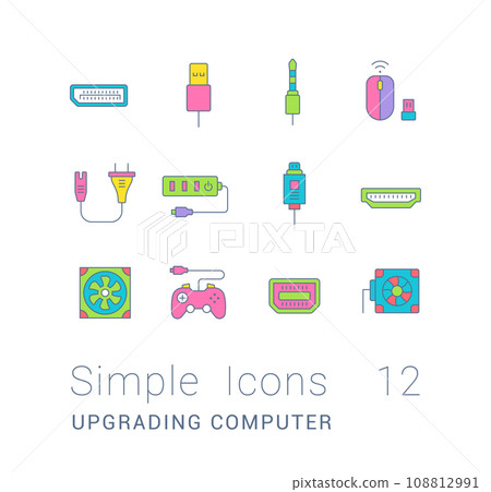Set of Simple line Icons of Upgrading Computer Components 108812991