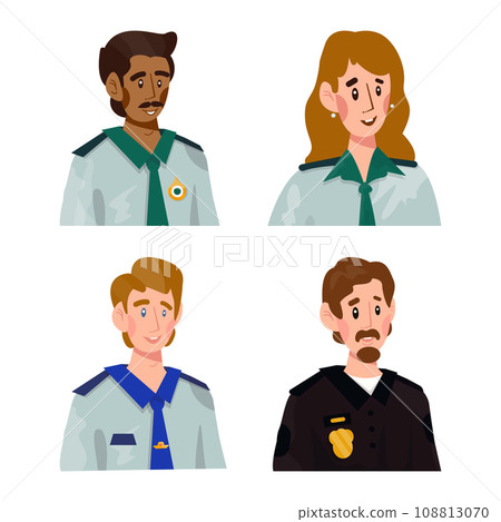 Collection of illustrations of avatars of customs officer, security control man. 108813070