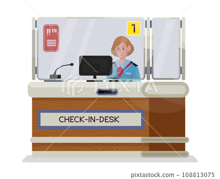 Vector cartoon illustration of check in desk or registration desk in airport. Vector cartoon illustration of check in desk or registration desk in airport. 108813075