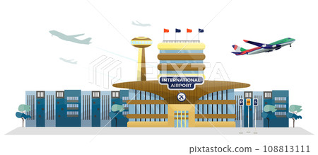 Vector concept of flat illustration of modern international airport. Vector concept of flat illustration of modern international airport. 108813111