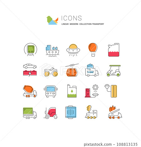 Set Vector Flat Line Icons Transport Set Vector Flat Line Icons Transport 108813135