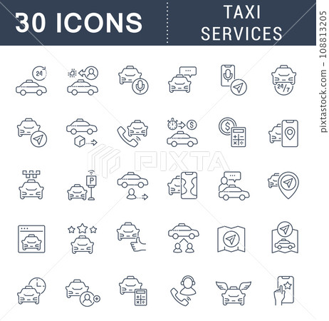 Set Linear Icons of Taxi Services Set Linear Icons of Taxi Services 108813205