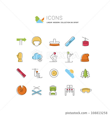 Set Vector Line Icons of Ski Sport. Set Vector Line Icons of Ski Sport. 108813258