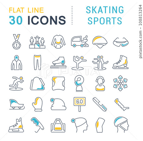 Set Vector Line Icons of Skating Sports. 108813264