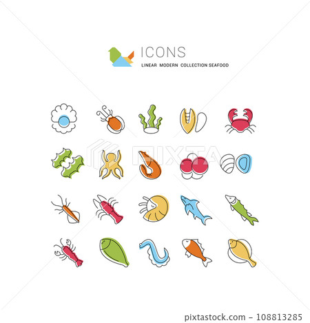 Set Vector Line Icons of Seafood Set Vector Line Icons of Seafood 108813285