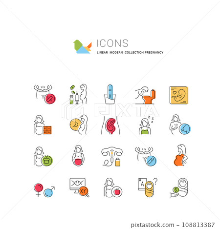 Set Vector Line Icons of Pregnancy. Set Vector Line Icons of Pregnancy. 108813387