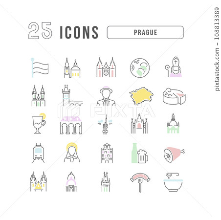 Set of linear icons of Prague Set of linear icons of Prague 108813389