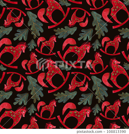 Nutcracker and nuts. Seamless watercolor pattern for New Year and Christmas wrapping paper. Vintage style gifts for children under the Christmas tree. Nutcracker and nuts. Seamless watercolor pattern for New Year and Christmas wrapping paper. Vintage style gifts for children under the Christmas tree. 108813390