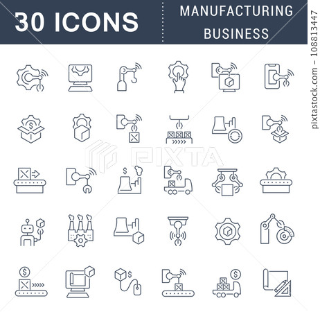 Set Vector Line Icons of Manufacturing Business 108813447