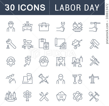 Set Vector Line Icons of Labor Day Set Vector Line Icons of Labor Day 108813472