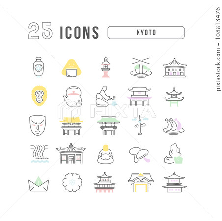 Set of linear icons of Kyoto Set of linear icons of Kyoto 108813476
