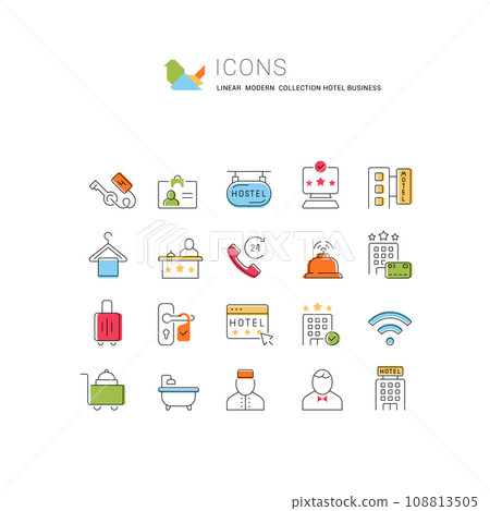 Set Vector Line Icons of Hotel Business Set Vector Line Icons of Hotel Business 108813505