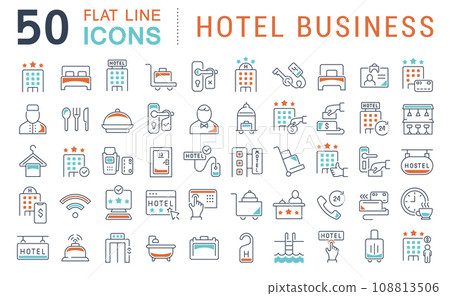 Set Vector Line Icons of Hotel Business 108813506