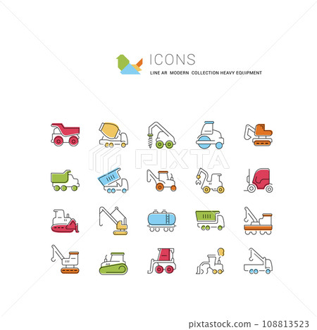 Set Vector Line Icons of Heavy Equipment. Set Vector Line Icons of Heavy Equipment. 108813523