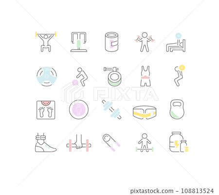 Set Vector Line Icons of Heavy Athletics. Set Vector Line Icons of Heavy Athletics. 108813524