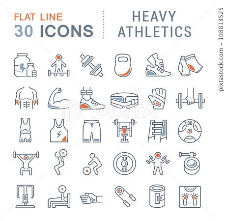 Set Vector Line Icons of Heavy Athletics. Set Vector Line Icons of Heavy Athletics. 108813525