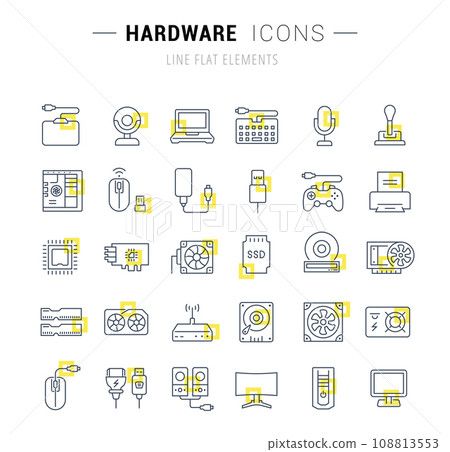 Set Vector Line Icons of Hardware 108813553