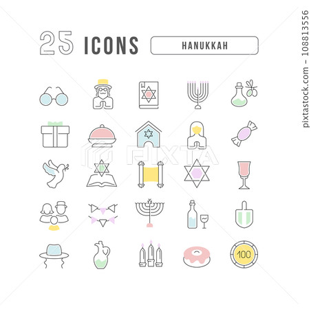 Vector Line Icons of Hanukkah 108813556