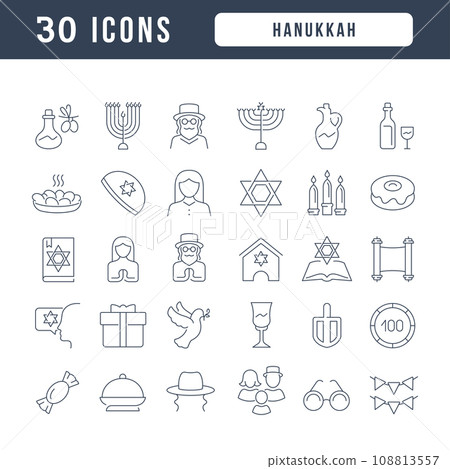 Vector Line Icons of Hanukkah Vector Line Icons of Hanukkah 108813557