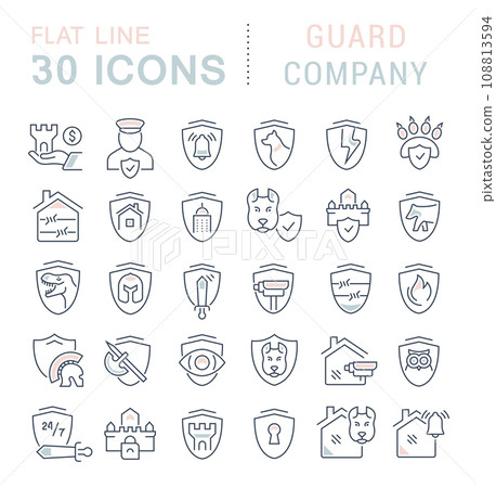 Set Vector Line Icons of Guard Company 108813594