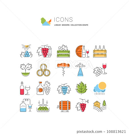 Set Vector Flat Line Icons Grape 108813621