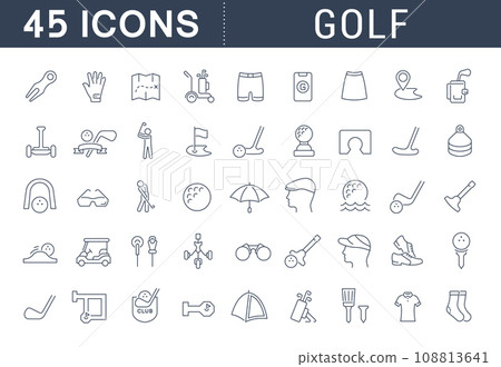 Set Vector Line Icons of Golf. Set Vector Line Icons of Golf. 108813641