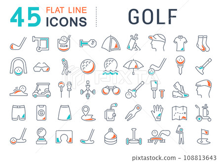 Set Vector Line Icons of Golf. Set Vector Line Icons of Golf. 108813643