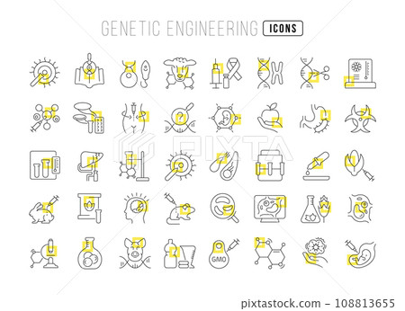Set of linear icons of Genetic Engineering Set of linear icons of Genetic Engineering 108813655