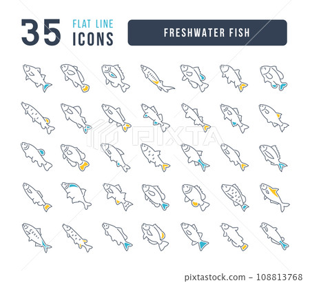 Set of linear icons of Freshwater Fish 108813768