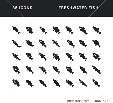 Set of simple icons of Freshwater Fish 108813769