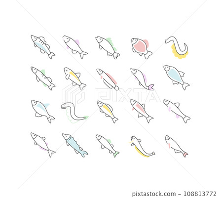 Set Vector Line Icons of Freshwater Fish 108813772
