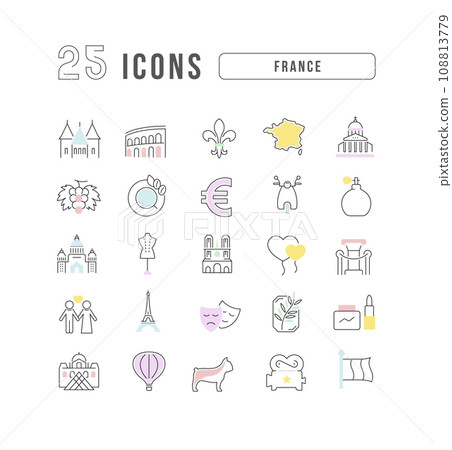 Set of linear icons of France 108813779