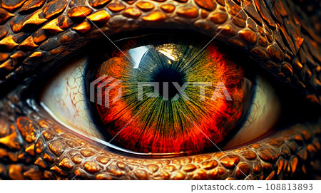 Close-up of fantasy dragon eye. Mythological evil. Dangerous creature Close-up of fantasy dragon eye. Mythological evil. Dangerous creature 108813893